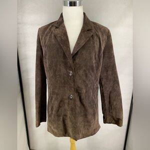 St John’s Bay Brown Suede Washable Shirt Jacket Side Slits Pockets Large